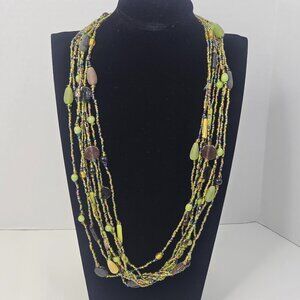 Multi Strand Necklace Multicolor Lime Women Jewelry Seed Beaded Handcrafted